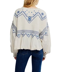 Free People Women's Holly Crewneck Geometric Embroidered Top