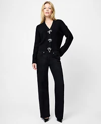 Fcuk Women's Babysoft Knit V-Neck Embellished Bow Cardigan Sweater