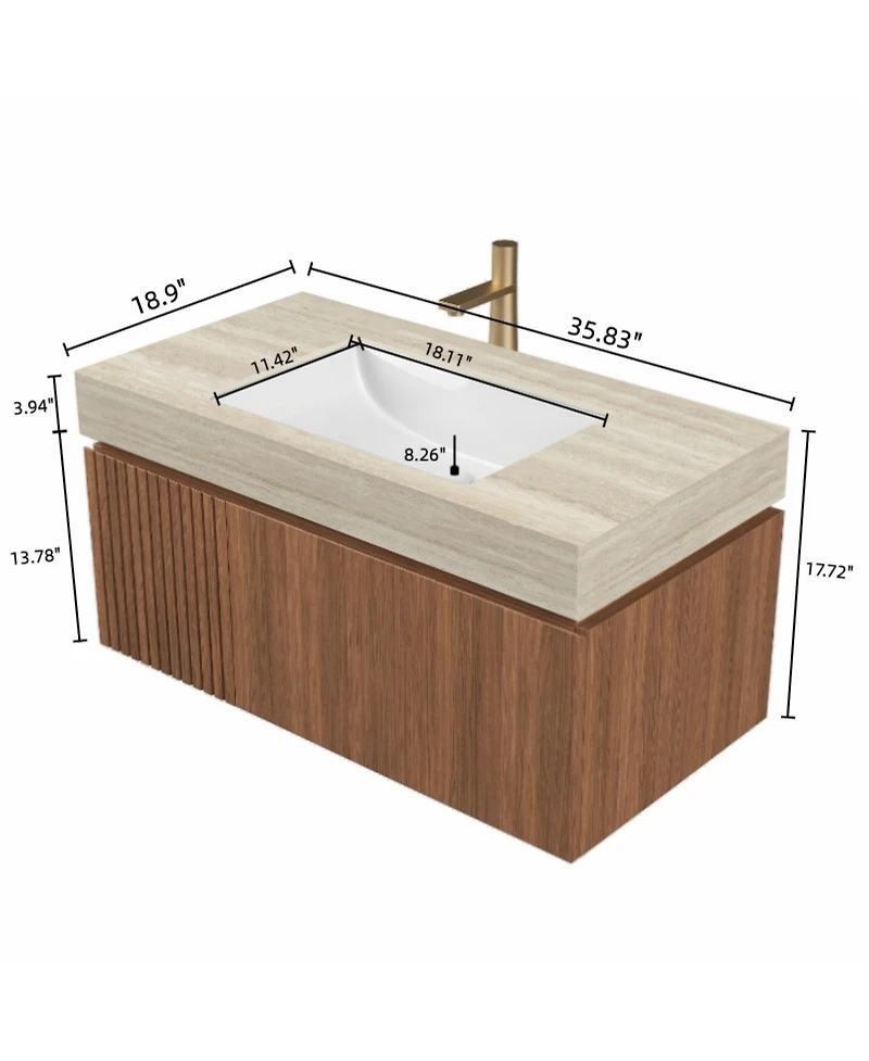 Streamdale Roma Travertine Sintered Stone Vanity with Ceramic Basin & Oak Drawer
