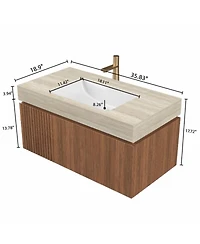 Streamdale Roma Travertine Sintered Stone Vanity with Ceramic Basin & Oak Drawer