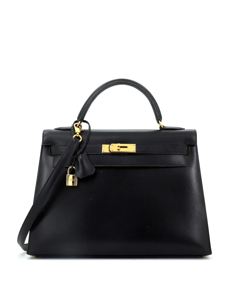 Pre-Owned Hermes Kelly 32 Handbag Black Box Calf with Gold Hardware