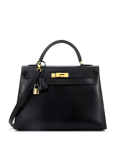 Pre-Owned Hermes Kelly 32 Handbag Black Box Calf with Gold Hardware