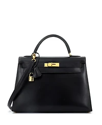 Pre-Owned Hermes Kelly 32 Handbag Black Box Calf with Gold Hardware