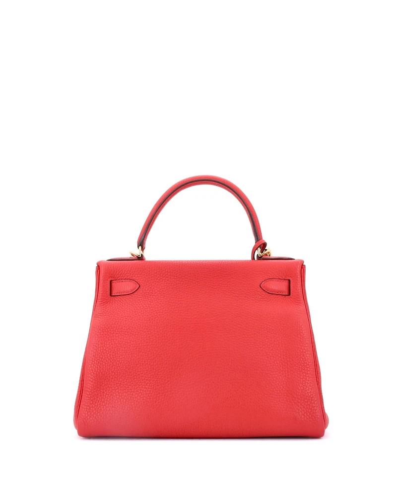 Pre-Owned Hermes Kelly 28 Handbag Red Clemence with Gold Hardware