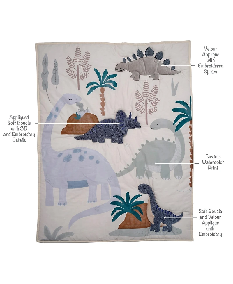 Lambs & Ivy Dino-Might 3-Piece Blue/Gray Dinosaur Nursery Baby Crib Bedding Set