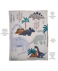 Lambs & Ivy Dino-Might 3-Piece Blue/Gray Dinosaur Nursery Baby Crib Bedding Set