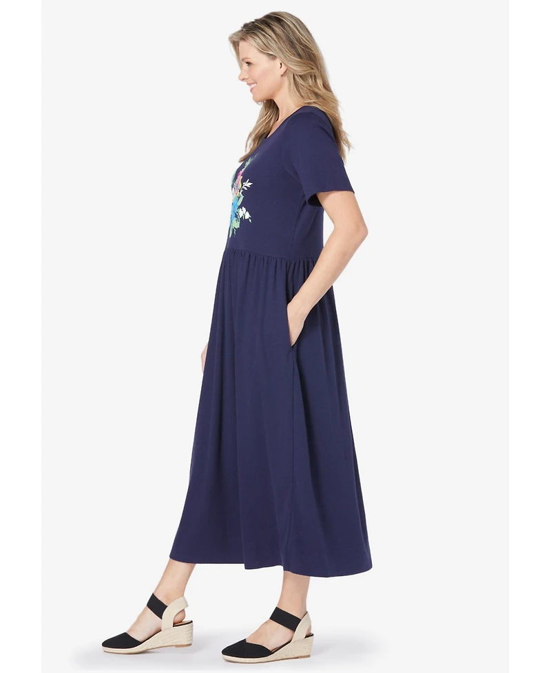 Woman Within Plus Size Short-Sleeve Scoopneck Empire Waist Dress