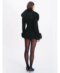 Miss Circle Women Hailee Black Single Breasted Wool Blend Mini Coat with Removable Fur Lapel