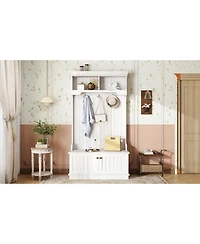 Streamdale Hall Tree Entryway Shoe Bench Coat Rack Hooks - White