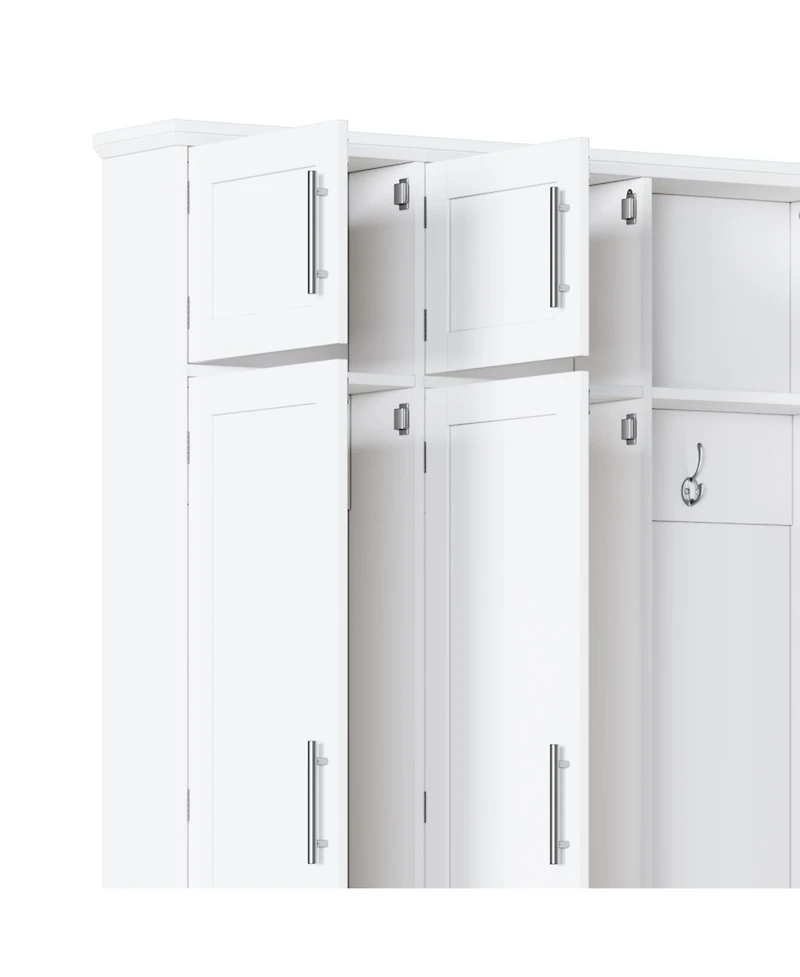 Streamdale Farmhouse Hall Tree Bench, Hidden Hooks, Shoe Cabinet - White