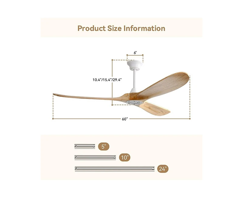 Sofucor 60-inch Modern White 3-Blade Ceiling Fans with Intelligent Remote Control and Timing Function