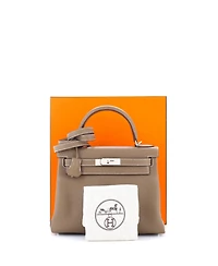 Pre-Owned Hermes Kelly 28 Handbag Grey Clemence with Palladium Hardware