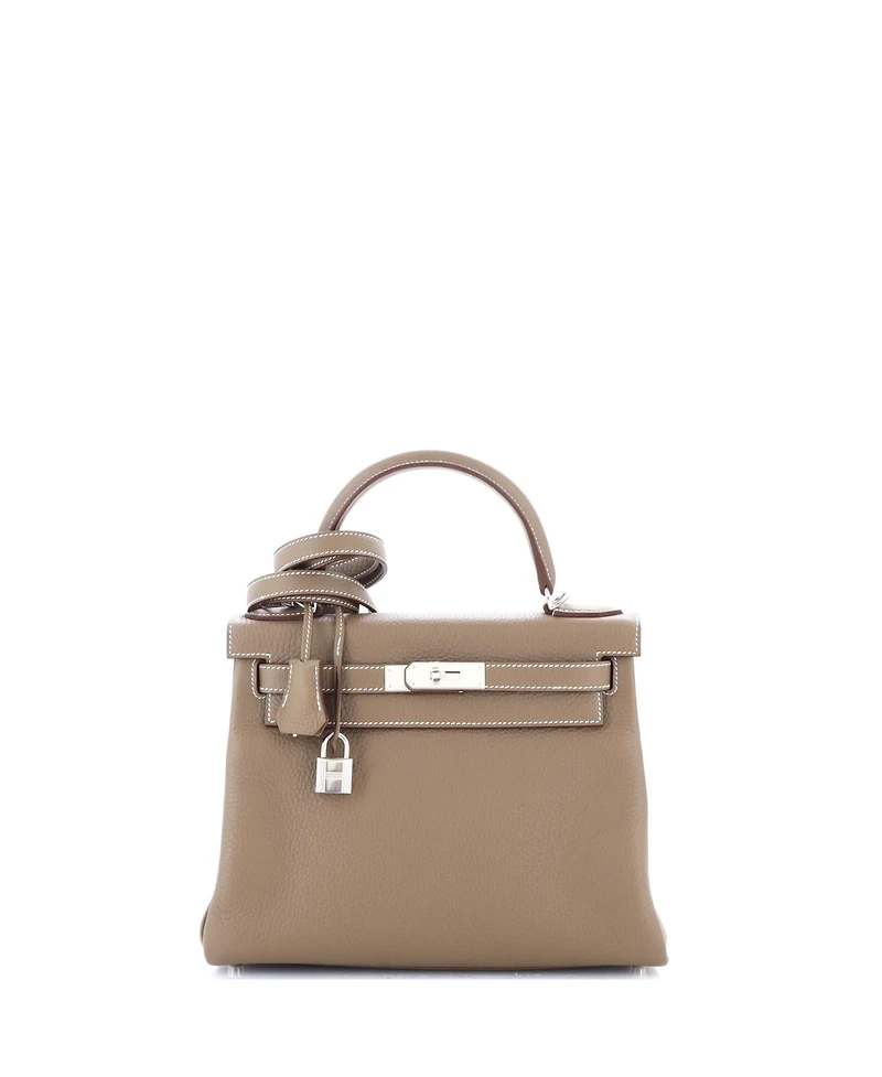 Pre-Owned Hermes Kelly 28 Handbag Grey Clemence with Palladium Hardware