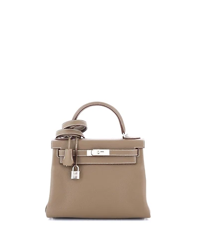 Pre-Owned Hermes Kelly 28 Handbag Grey Clemence with Palladium Hardware