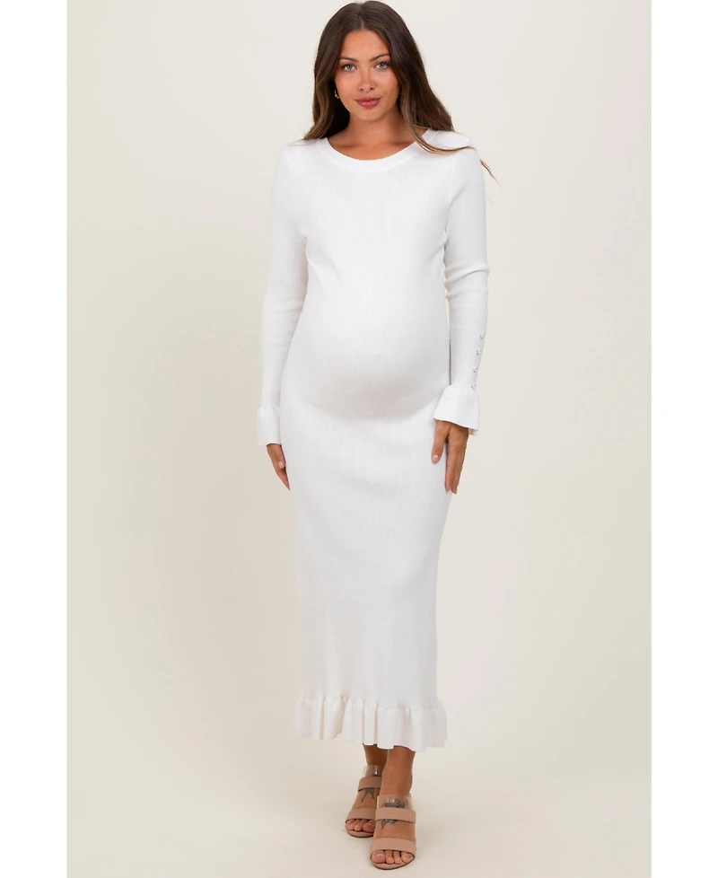 Pinkblush Black Ribbed Knit Bow Back Maternity Maxi Dress