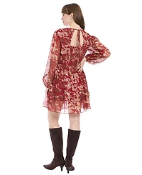 London Times Women's V-Neck Printed Flounce Dress