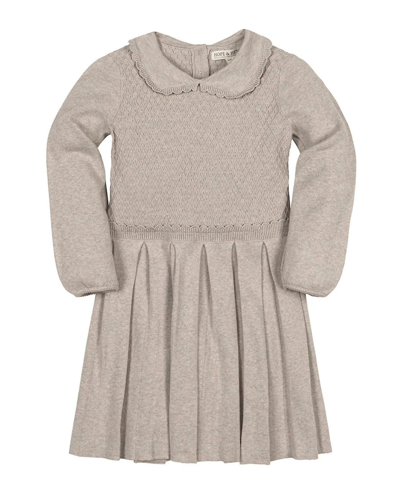 Hope & Henry Little and Big Girls' Organic Peter Pan Collar Scallop Trim Sweater Dress