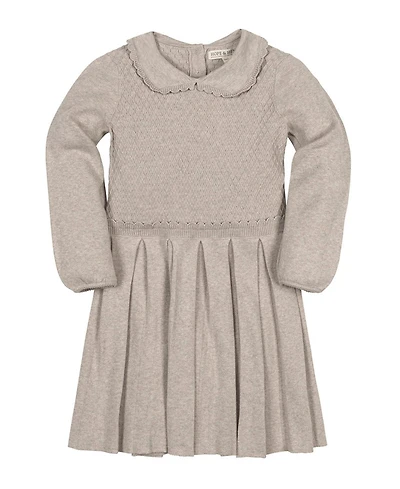 Hope & Henry Little and Big Girls' Organic Peter Pan Collar Scallop Trim Sweater Dress