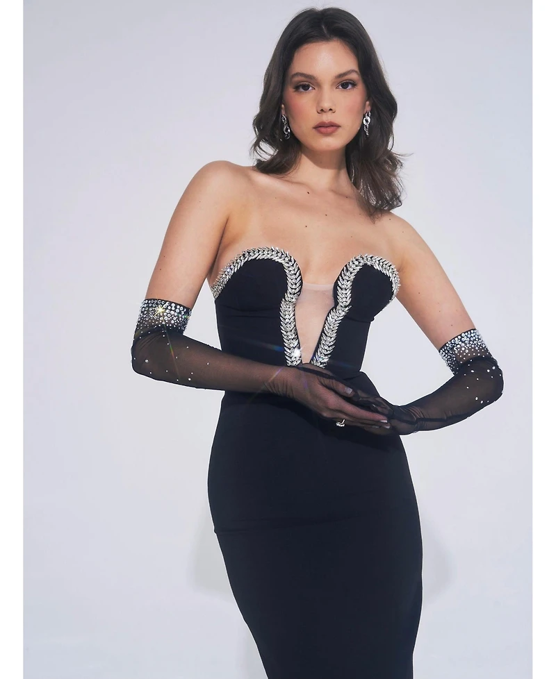 Miss Circle Women's Ivanna Black Crystal Embellished Maxi Dress