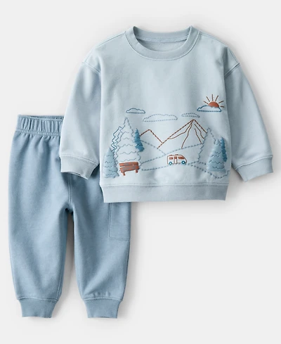 Carter's Baby Boys 2-Piece Day Dream Mountain Print Sweatshirt and Pants Set