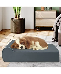 Gymax Memory Foam Orthopedic Dog Bed for Large Dogs w/ Headrest & Washable Cover