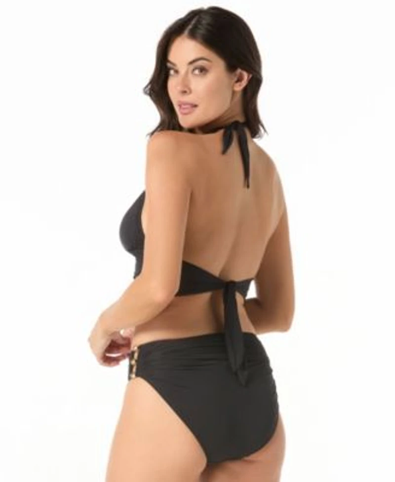 Carmen Marc Valvo Womens Halter Bra Top Shirred Waist Bikini Bottom