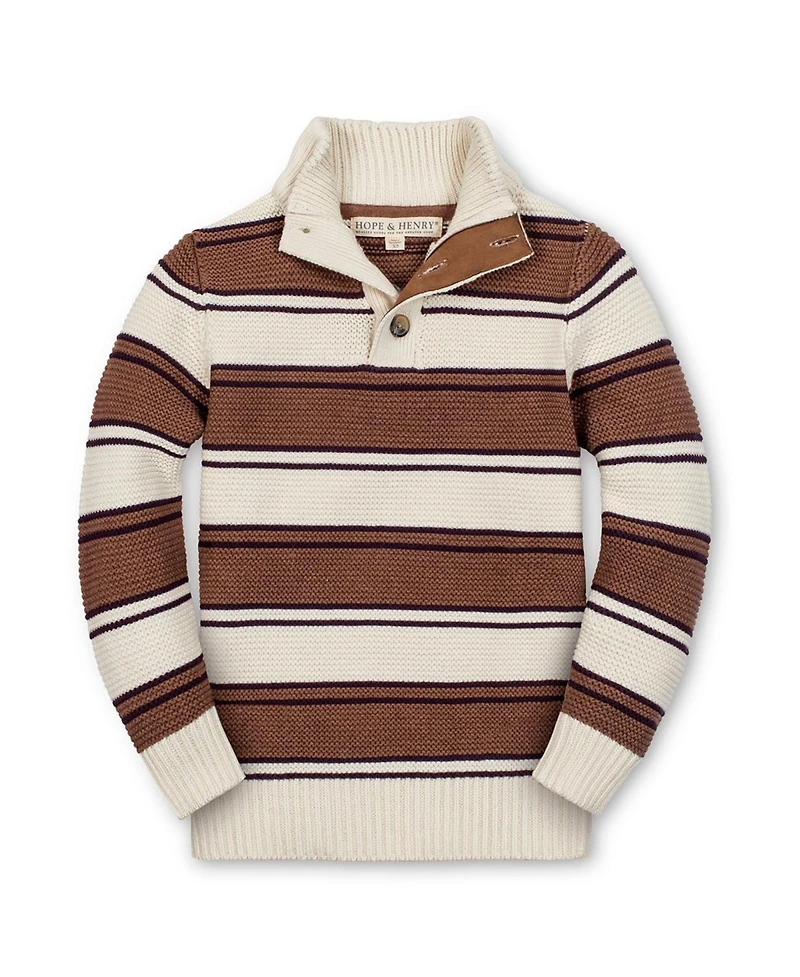 Hope & Henry Little and Big Boys' Organic Mock Neck Stripe Sweater