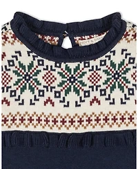 Hope & Henry Baby Girls Organic Ruffle Collar Fair Isle Yoke Sweater Dress