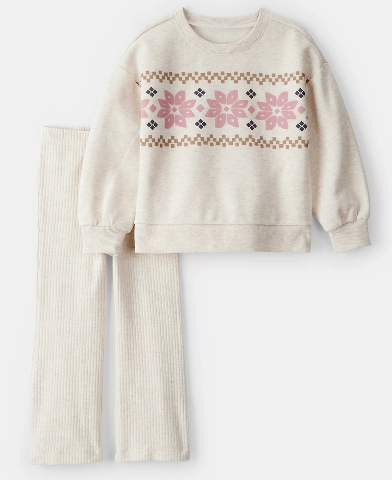 Carter's Girls Toddler 2T-5T 2-Piece Day Dream Fleece Fairisle Long-Sleeve Top and Pants Set