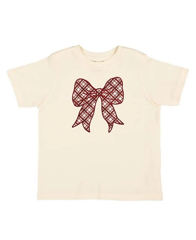 Sweet Wink Toddler Girls Christmas Plaid Bow Patch Short Sleeve T-Shirt