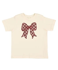 Sweet Wink Toddler Girls Christmas Plaid Bow Patch Short Sleeve T-Shirt