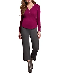 Tribal Women's Brushed Waffle Knit Henley Long Sleeve Top