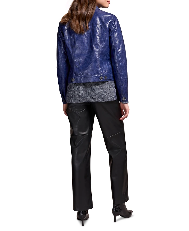 Tribal Women's Faux Leather Button-Front Collar-Accent Jacket