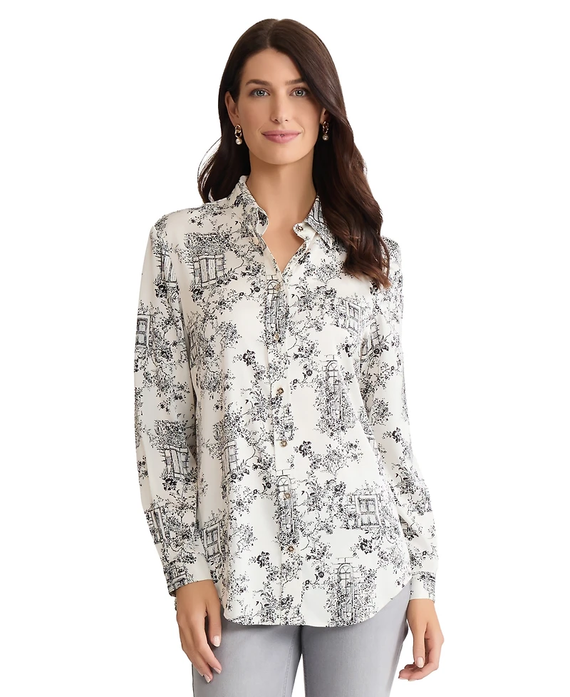 Jones New York Women's Long-Sleeve Collared Neck Top