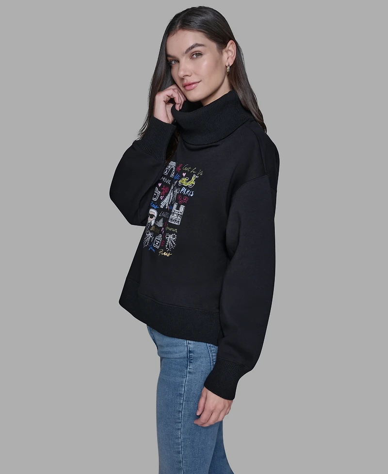 Karl Lagerfeld Paris Women's Turtleneck Printed Sweater