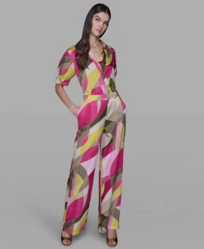 Karl Lagerfeld Paris Womens Printed V Neck Top Printed Pull On Pants