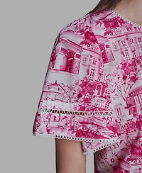 Karl Lagerfeld Paris Women's Printed Trim Detail Top