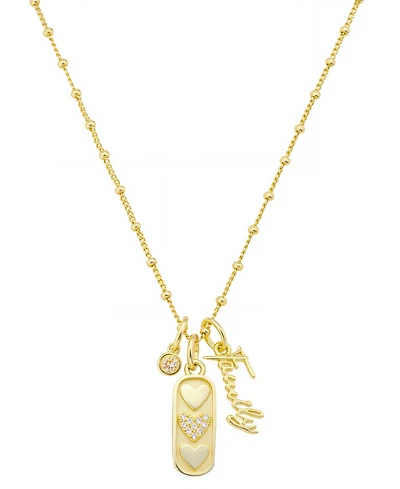 Unwritten "Family" Cubic Zirconia Bezel, Cubic Zirconia Triple Heart Beaded Chain Necklace
