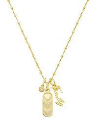 Unwritten "Family" Cubic Zirconia Bezel, Cubic Zirconia Triple Heart Beaded Chain Necklace