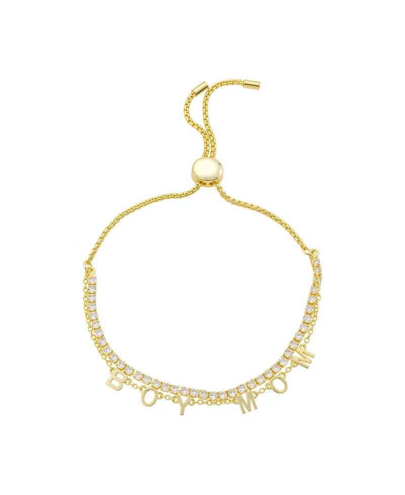 Unwritten "Boy Mom" Cubic Zirconia Chain Double Strand Bolo Bracelet