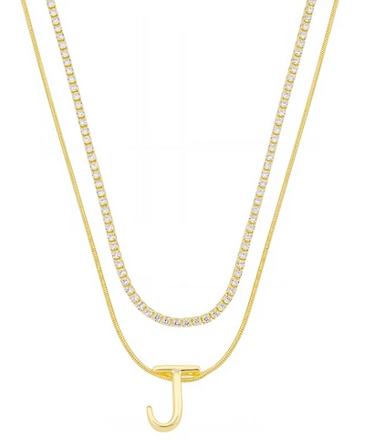 Unwritten Letter "J" Initial Snake Chain Cubic Zirconia Chain Necklace With Extender 2Pcs Set