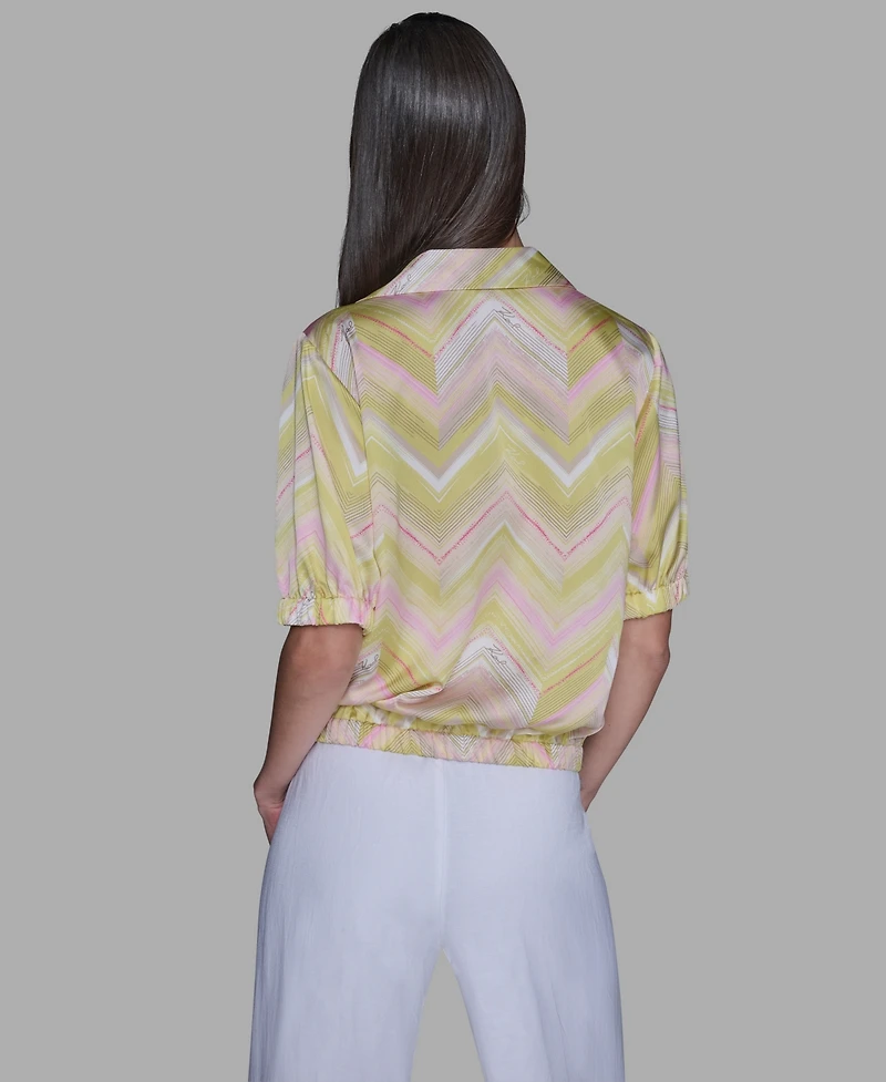 Karl Lagerfeld Paris Women's Printed V-Neck Top