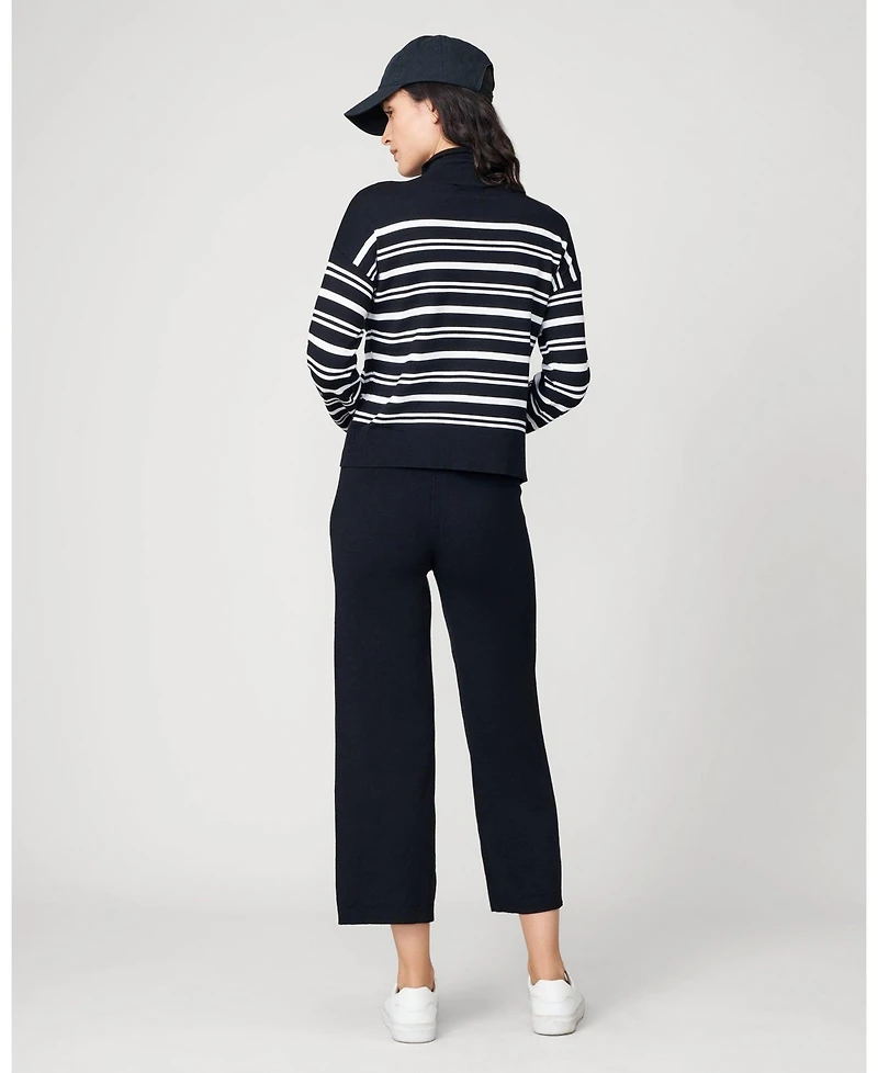 Cable & Gauge Women's Funnel Neck Stripe Sweater Wide Leg Pant Set