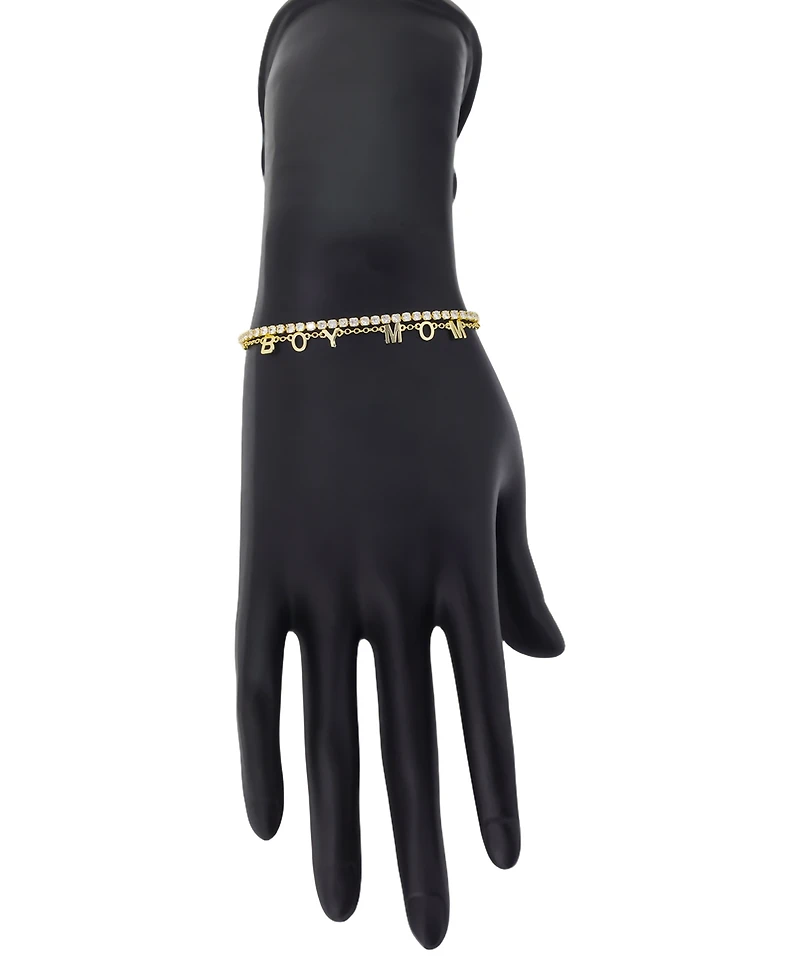 Unwritten "Boy Mom" Cubic Zirconia Chain Double Strand Bolo Bracelet