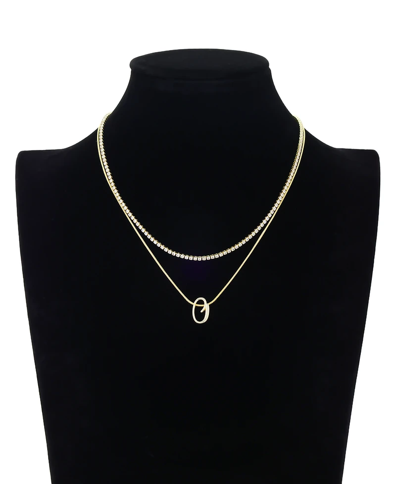 Unwritten Letter "O" Initial Snake Chain Cubic Zirconia Chain Necklace With Extender 2Pcs Set