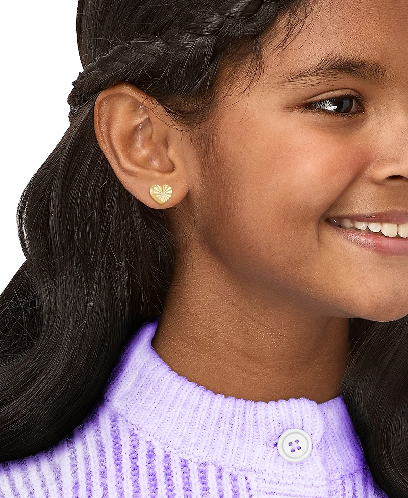 Macy's Kids Polished Heart Button Stud Earrings in 10K Yellow Gold