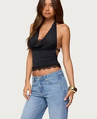 Edikted Women's Layered Lacey Cowl Neck Halter Top