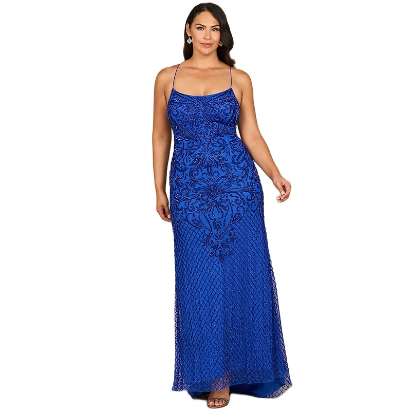 Lara Women's Lace Up Open Back Beaded Dress