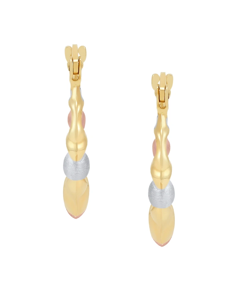 Macy's Satin Polished Triple Tone Graduated Xoxo Oval Hoop Earrings in 10K Yellow Gold, Rose Gold and Rhodium
