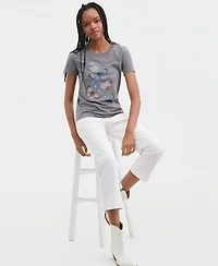 Lucky Brand Women's Floral Butterfly Motif Classic Crewneck T-Shirt